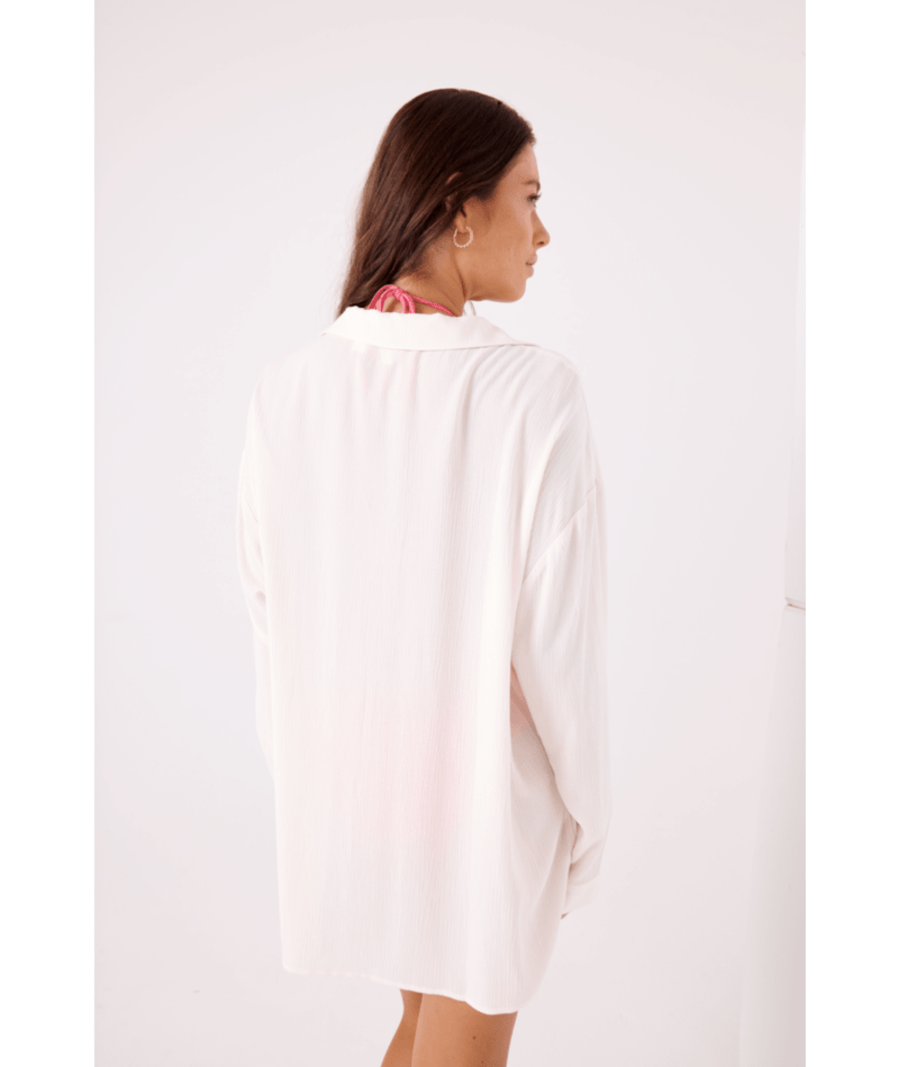 Rx Swimwear Swim Coverups Solid Crinkle Long Sleeve Cover Up Camp Shirt