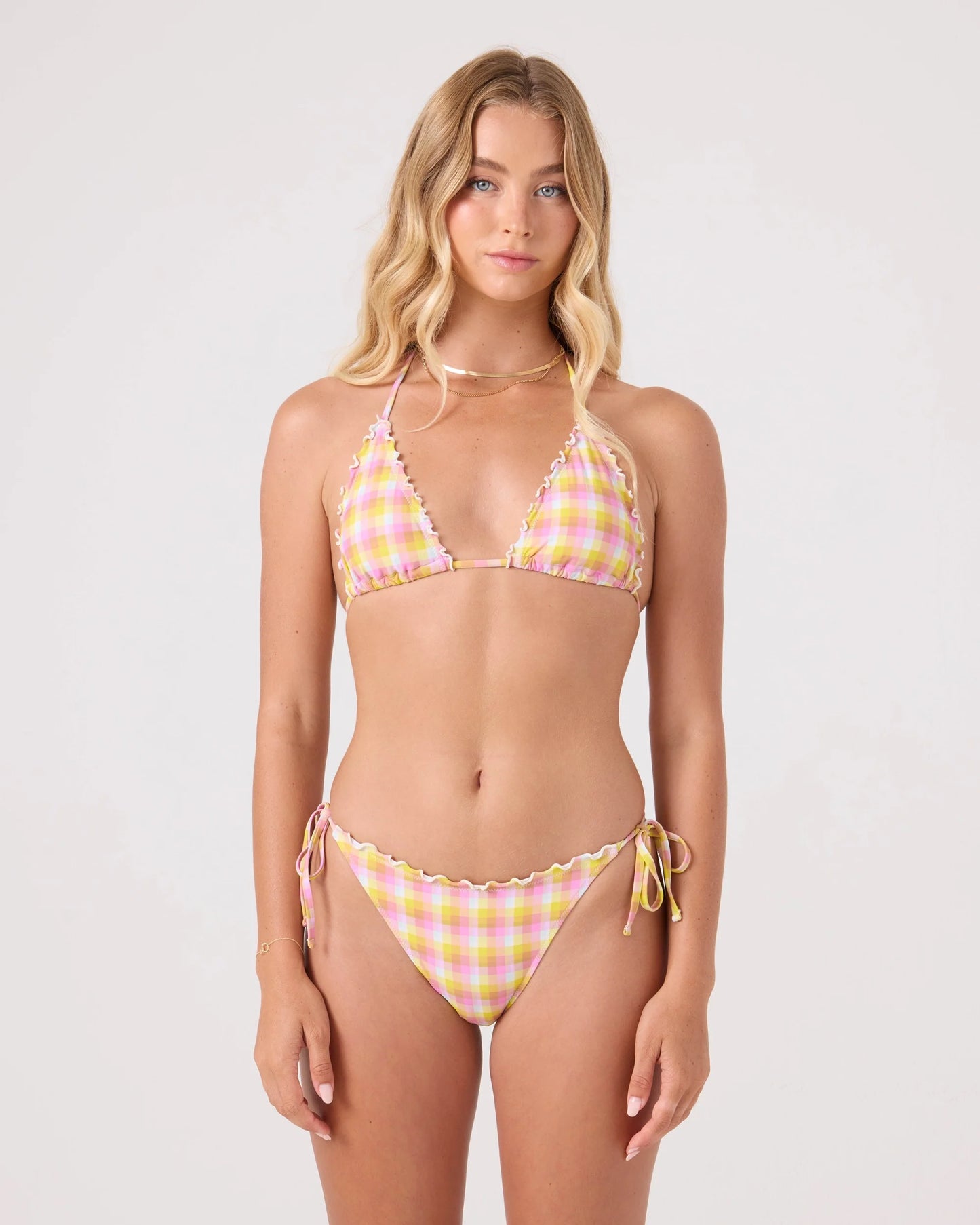 Rx Young Womens Swimwear Check Me Out Mini Tiki Tri With Ruffle Edge